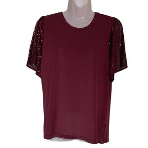 Michael by Michael Kors burgundy with sequin short sleeves top sz M
